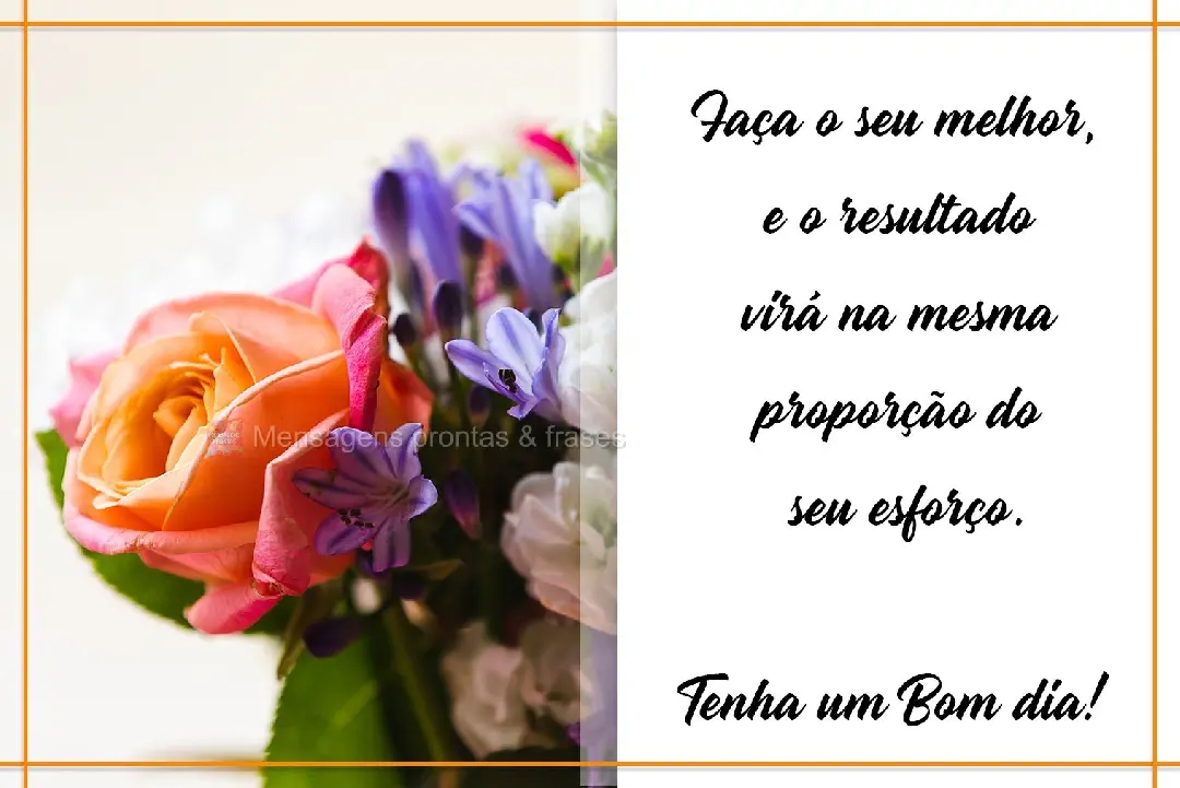 Faça o seu melhor e o resultado virá na mesma proporção do seu esforço.  Tenha um bom dia!