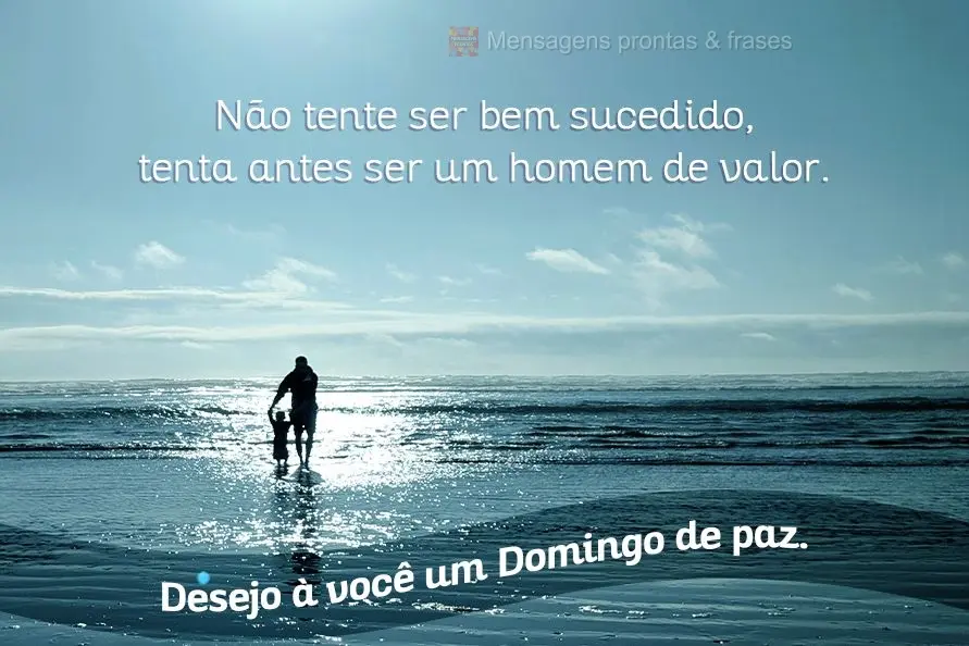 Não tente ser bem sucedido, tente, antes, ser um homem de valor. Desejo a você um Domingo de paz. 