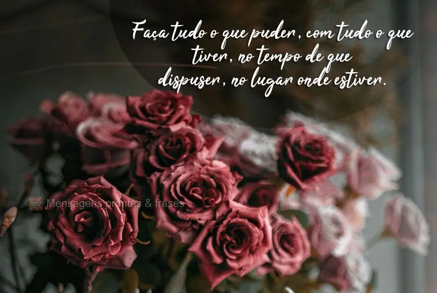 Faça tudo o que puder, com tudo o que tiver, no tempo que dispuser, no lugar onde estiver.