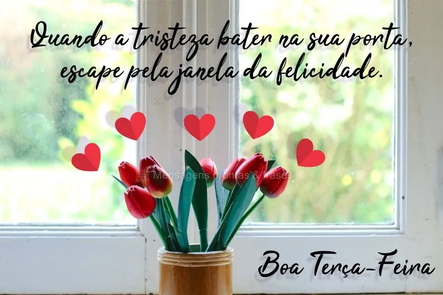 Quando a tristeza bater na sua porta, escape pela janela da felicidade.  Boa Terça-Feira!
