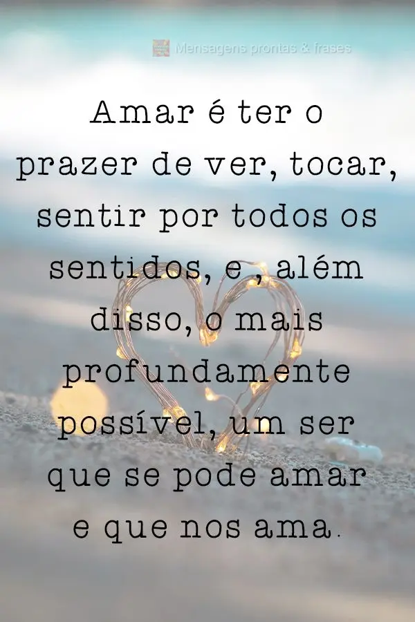 Amar é ter o prazer de ver, tocar e sentir por todos os sentidos. 

E, além disso, o mais profundamente possível, ter alguém para amar e ser amado....