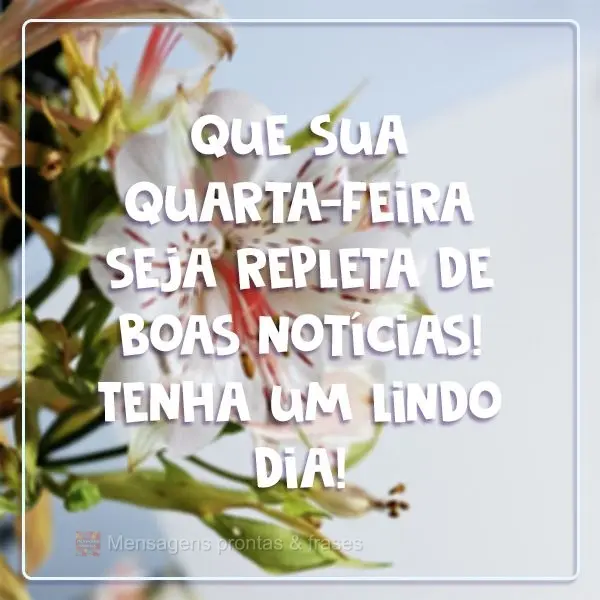 Que sua Quarta-feira seja repleta de boas notícias! Tenha um lindo dia!