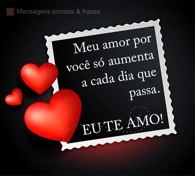 Meu amor por você só aumenta a cada dia que passa. 
 Eu te amo!