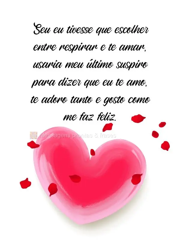Seu eu tivesse que escolher entre respirar e te amar, usaria meu último suspiro para dizer que eu te amo, te adoro tanto e gosto como me faz feliz.
