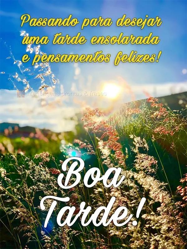 Passando para desejar uma tarde ensolarada e pensamentos felizes! 
 Boa Tarde!