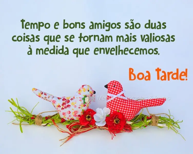 Tempo e bons amigos são duas coisas que se tornam mais valiosas à medida que envelhecemos. 
 Boa Tarde!