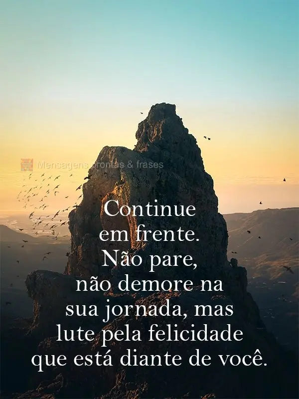 Continue em frente. Não pare, não demore na sua jornada, mas lute pela felicidade que está diante de você.
