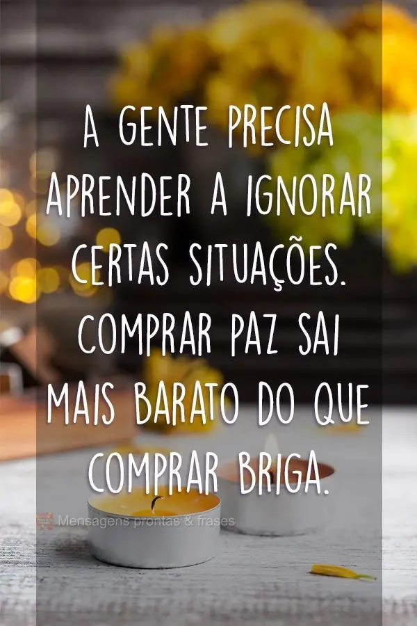 A gente precisa aprender a ignorar certas situações. Comprar paz sai mais barato do que comprar briga.
