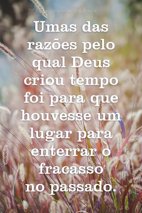 Umas das razões pela qual Deus criou o  tempo, foi para que houvesse um lugar para enterrar o fracasso no passado.
