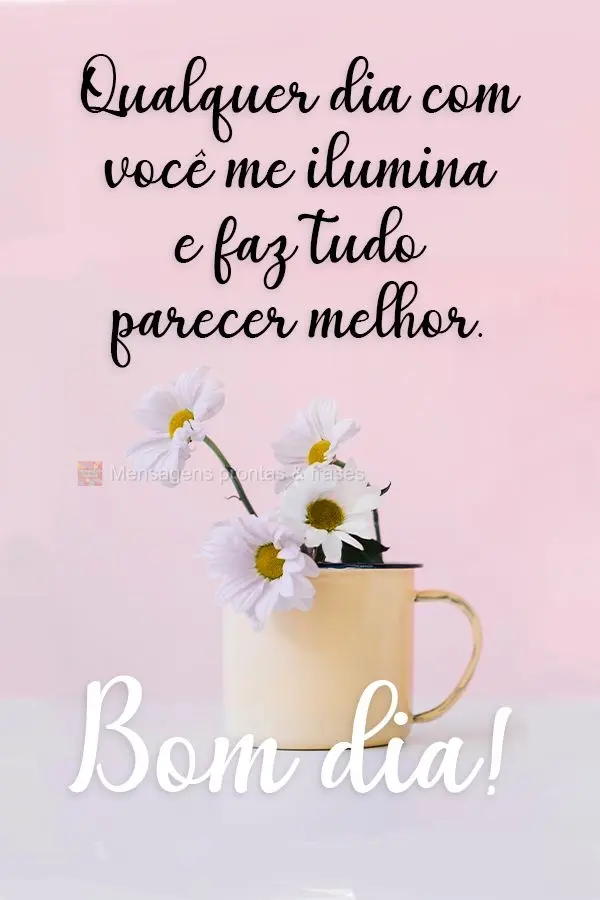 Qualquer dia com você me ilumina e faz tudo parecer melhor.
  Bom dia!