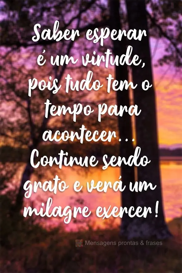 Saber esperar é um virtude, pois tudo tem o tempo para acontecer...Continue sendo grato e verá um milagre exercer!
