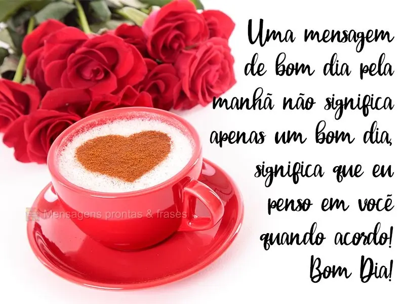 Uma mensagem de bom dia pela manhã não significa apenas um bom dia, significa que eu penso em você quando acordo!
  Bom dia!