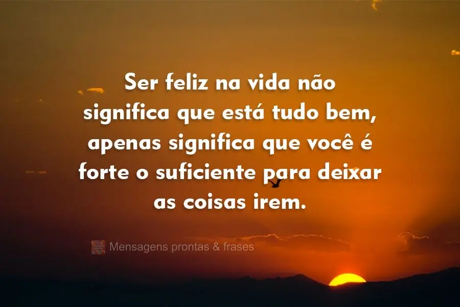 Ser feliz na vida não significa que está tudo bem, apenas significa que você é forte o suficiente para deixar as coisas irem.
