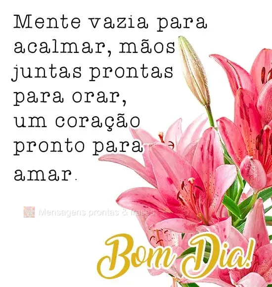 Mente vazia para acalmar, mãos juntas prontas para orar, um coração pronto para amar.  Bom Dia!  