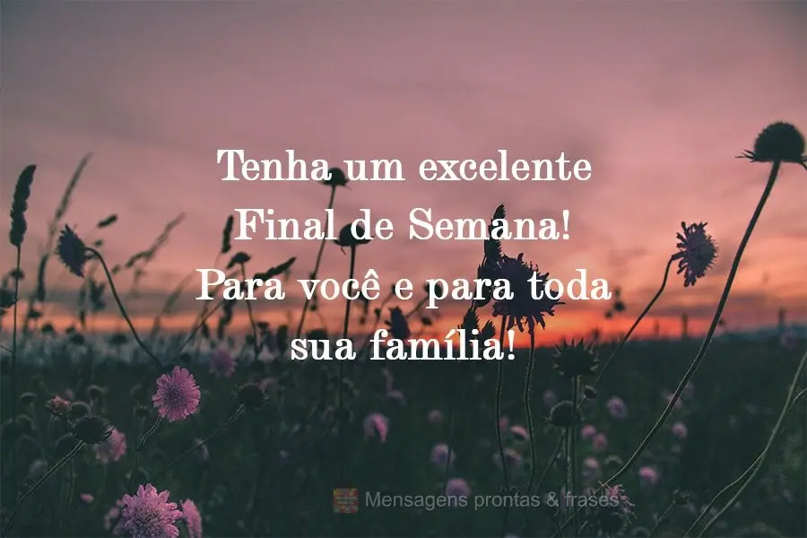 Tenha um excelente Final de Semana! Para você e para toda sua família!
