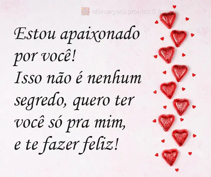 Estou apaixonado por você! Isso não é nenhum segredo, quero ter você só pra mim, e te fazer feliz!
