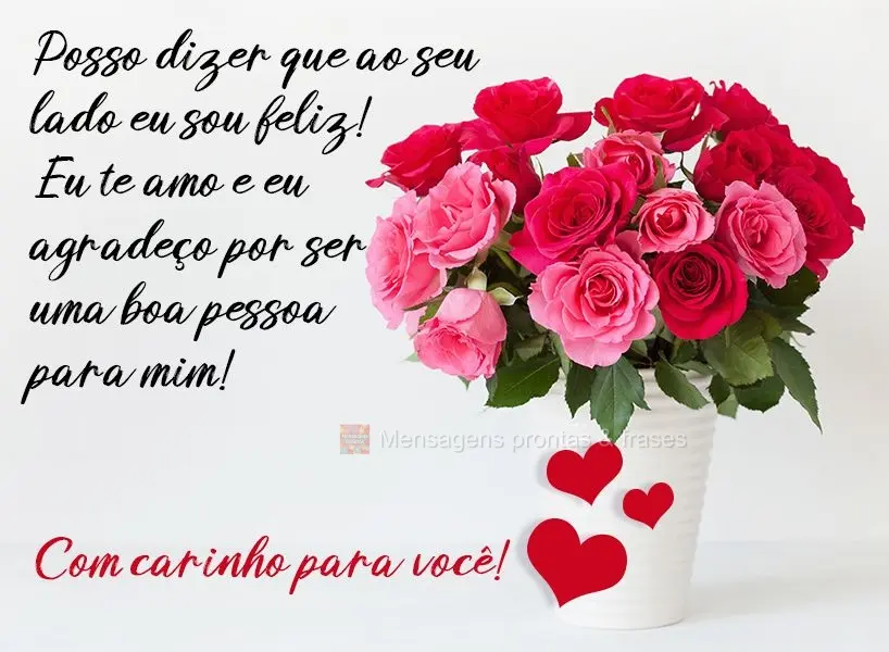Posso dizer que ao seu lado eu sou feliz! Eu te amo e eu agradeço por ser uma boa pessoa para mim! 
 Com carinho para você!