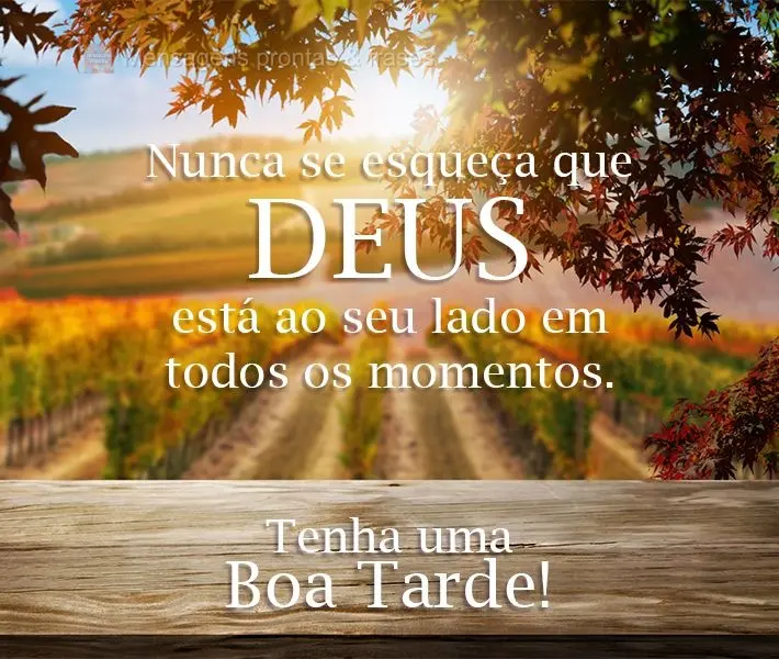 Nunca se esqueça que Deus está ao seu lado em todos os momentos. 
 Tenha uma Boa Tarde!