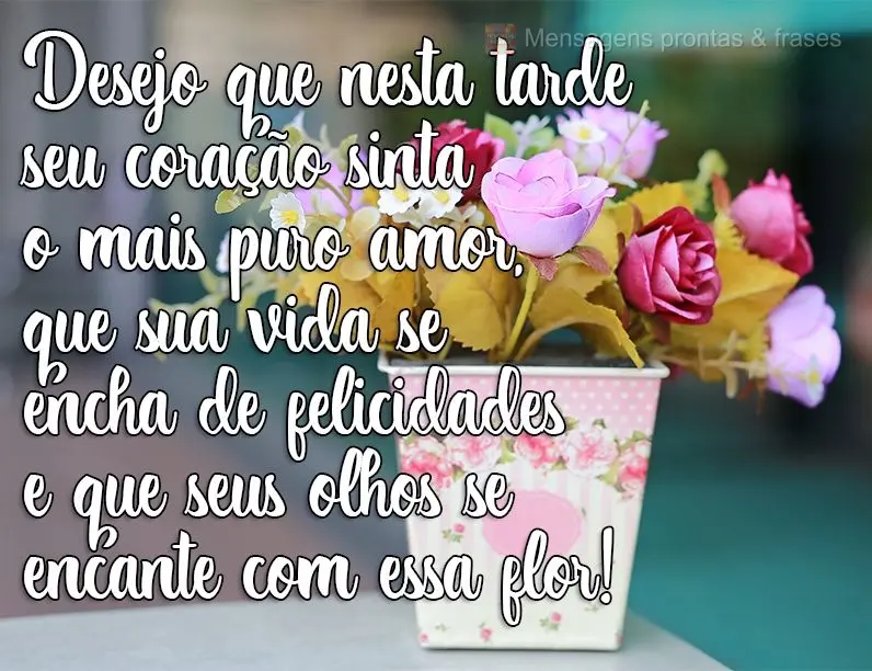 Desejo que nesta tarde seu coração sinta o mais puro amor, que sua vida se encha de felicidades e que seus olhos se encantem com essa flor!
