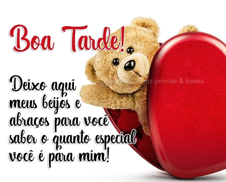 Deixo aqui meus beijos e abraços para você saber o quanto especial você é para mim!
 Boa Tarde! 