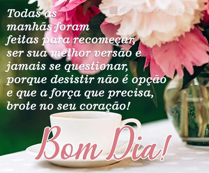 Todas as manhãs foram feitas para recomeçar, ser sua melhor versão e jamais se questionar, porque desistir não é opção e que a força que precisa,...