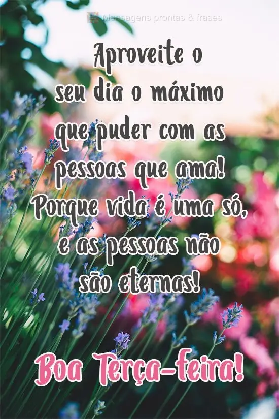 Aproveite o seu dia o máximo que puder com as pessoas que ama! Porque vida é uma só, e as pessoas não são eternas! 
 Boa Terça-feira!