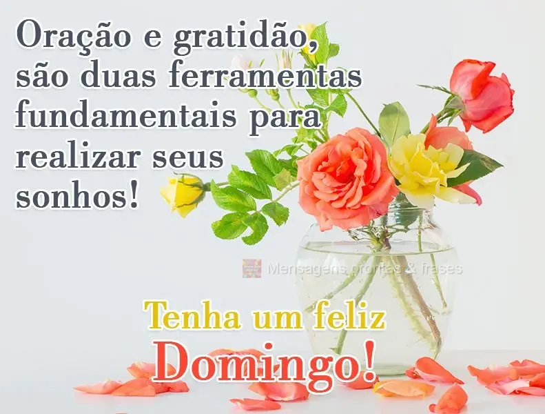 Oração e gratidão, são duas ferramentas fundamentais para realizar seus sonhos! 
 Tenha um feliz Domingo!