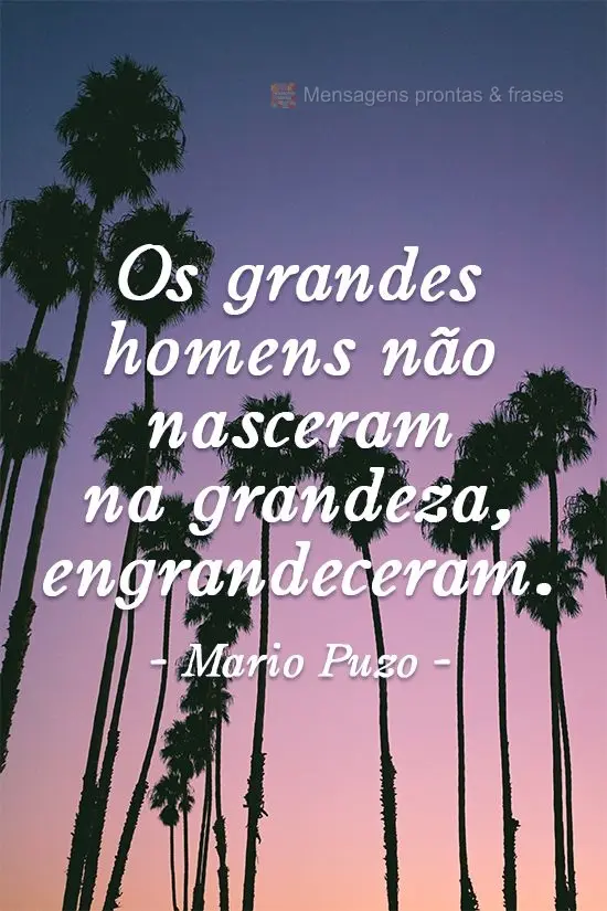 Os grandes homens não nasceram na grandeza, engrandeceram. 
 Mario Puzo