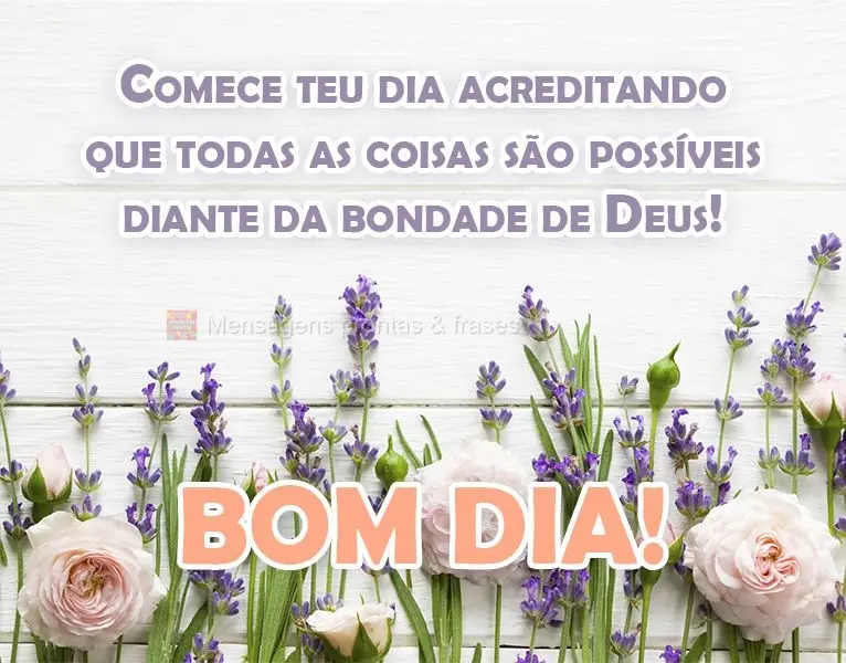 Comece teu dia acreditando que todas as coisas são possíveis diante da bondade de Deus!  Bom Dia!