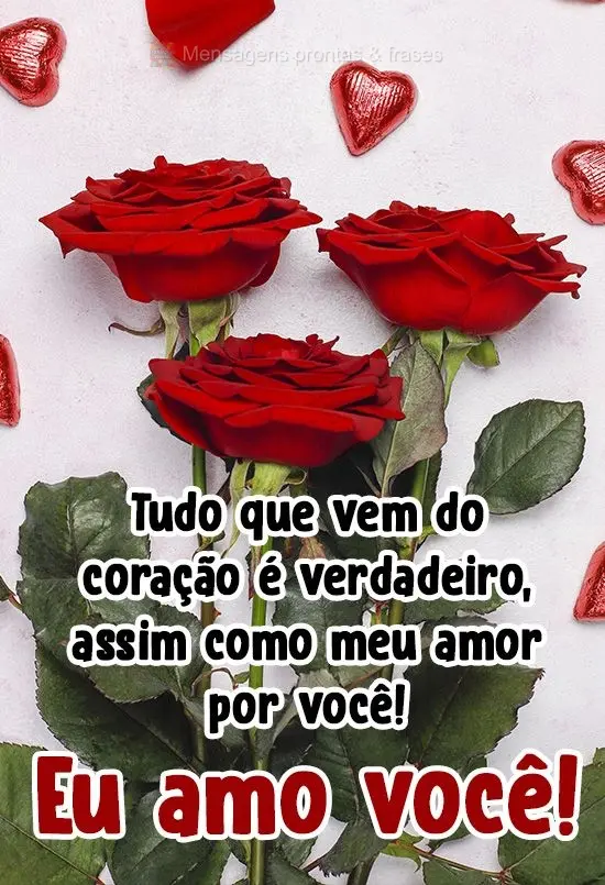 Tudo que vem do coração é verdadeiro, assim como meu amor por você! 
 Eu amo você!