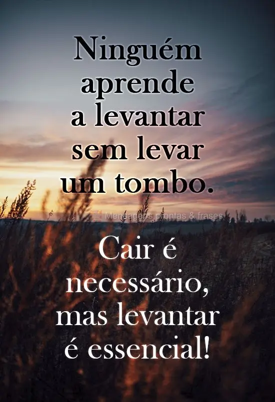 Ninguém aprende a levantar sem levar um tombo. Cair é necessário, mas levantar é essencial!
