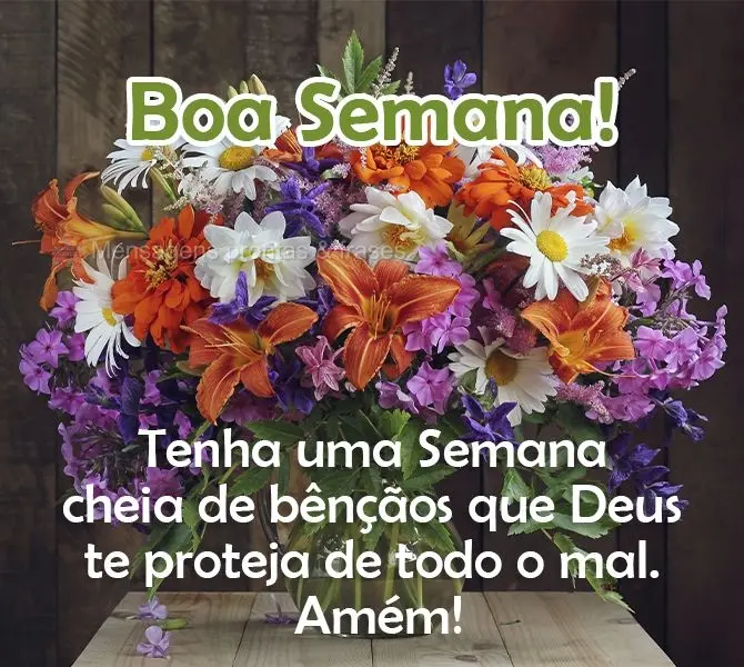 Tenha uma Semana cheia de bênçãos. Que Deus te proteja de todo o mal. Amém! 
 Boa Semana!
