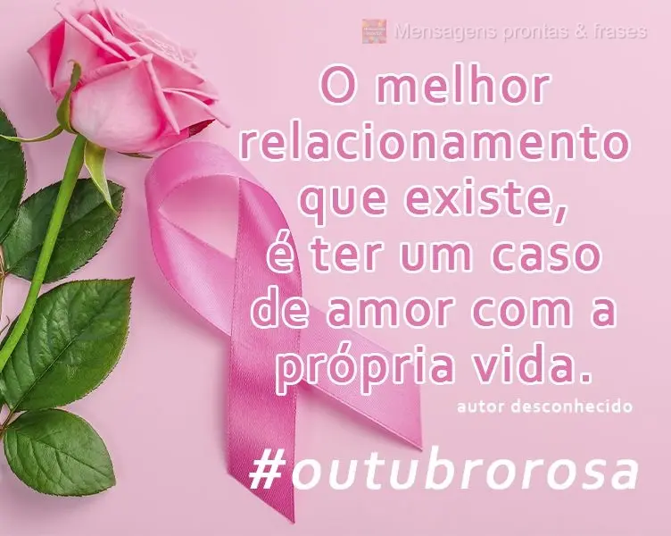O melhor relacionamento que existe, é ter um caso de amor com a própria vida. #outubrorosa 
 Autor desconhecido