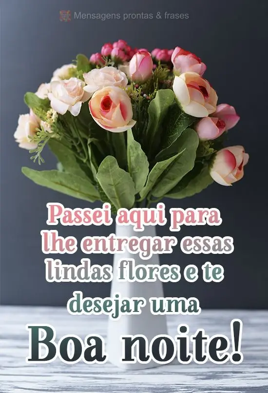 Passei aqui para lhe entregar essas lindas flores e te desejar uma 
 Boa noite!