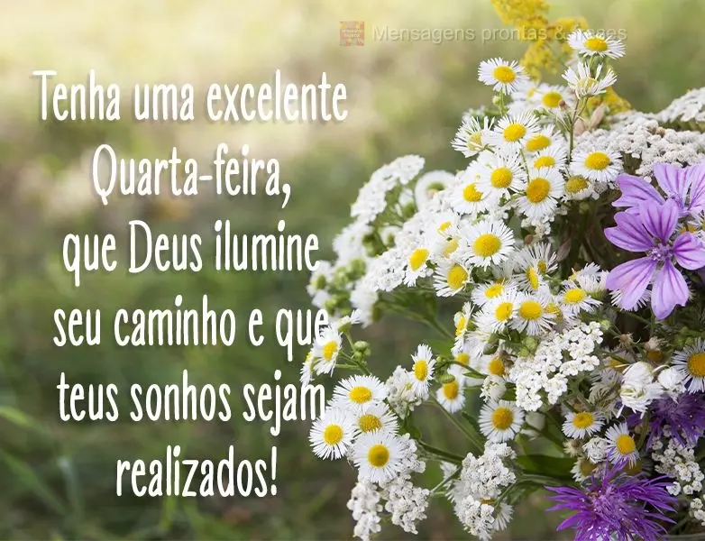Tenha uma excelente Quarta-feira. Que Deus ilumine seu caminho e que teus sonhos sejam realizados!
