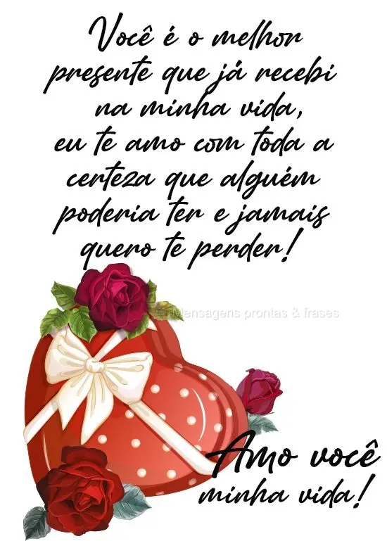 Você é o melhor presente que já recebi na minha vida. Eu te amo com toda a certeza que alguém poderia ter.Jamais quero te perder! 
 Amo você minha ...