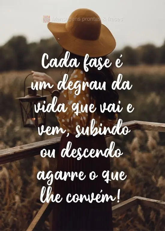 Cada fase é um degrau da vida que vai e vem. Subindo ou descendo agarre o que lhe convém! 
