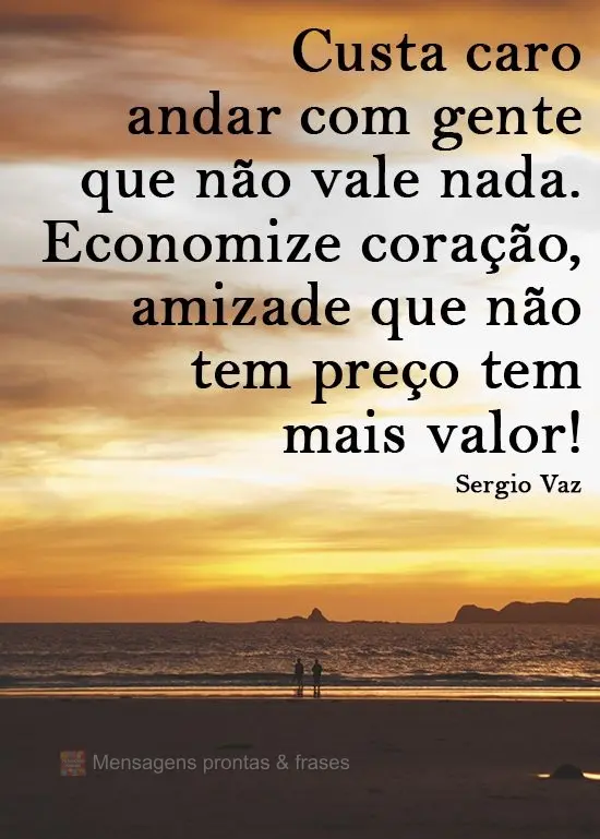 Custa caro andar com gente que não vale nada. Economize coração, amizade que não tem preço tem mais valor!
 Sergio Vaz