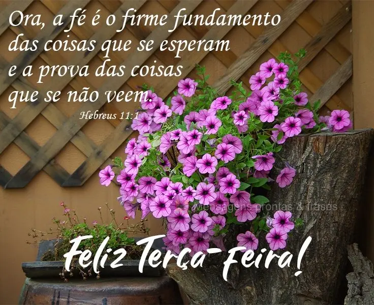 Ora, a fé é o firme fundamento das coisas que se esperam e a prova das coisas que se não veem. 
 Feliz Terça! Hebreus 11:1