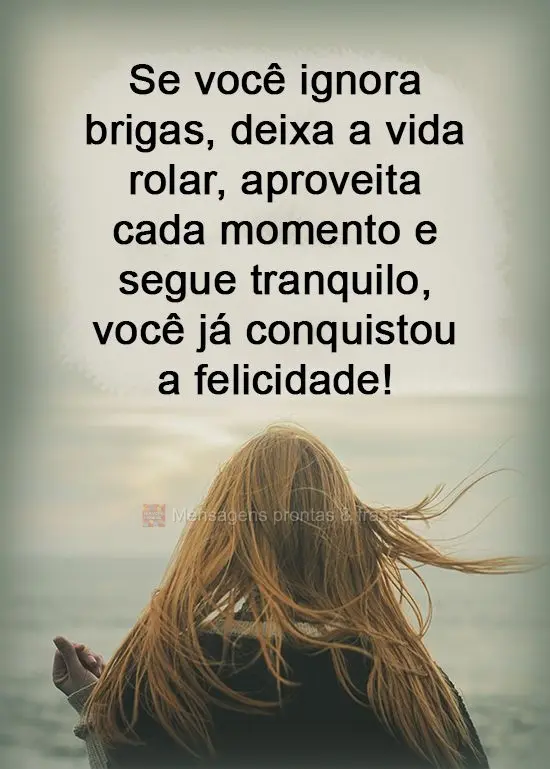 Se você ignora brigas, deixa a vida rolar, aproveita cada momento e segue tranquilo, você já conquistou a felicidade!
