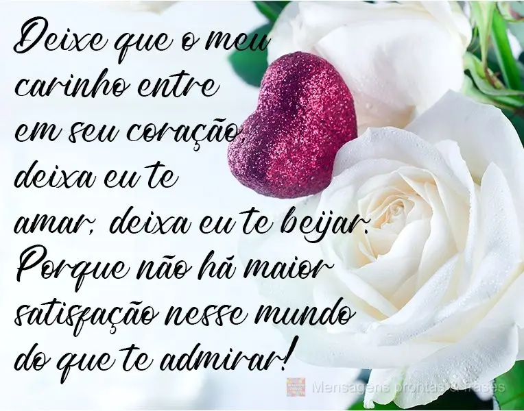 Deixe que o meu carinho entre em seu coração. Deixa eu te amar, deixa eu te beijar. Porque não há maior satisfação nesse mundo do que te admirar!...