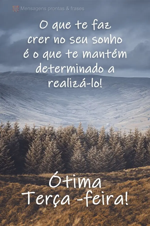 O que te faz crer no seu sonho é o que te mantém determinado a realizá-lo!  Ótima terça -feira!
