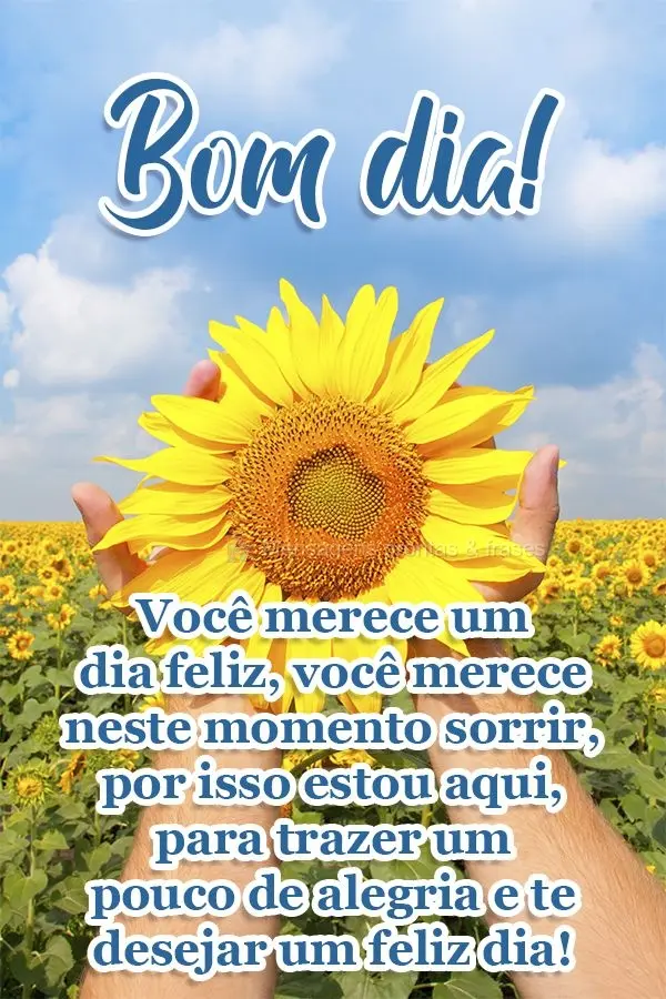 Você merece um dia feliz. Você merece neste momento sorrir, por isso estou aqui, para trazer um pouco de alegria e te desejar um feliz dia!  Bom dia!...