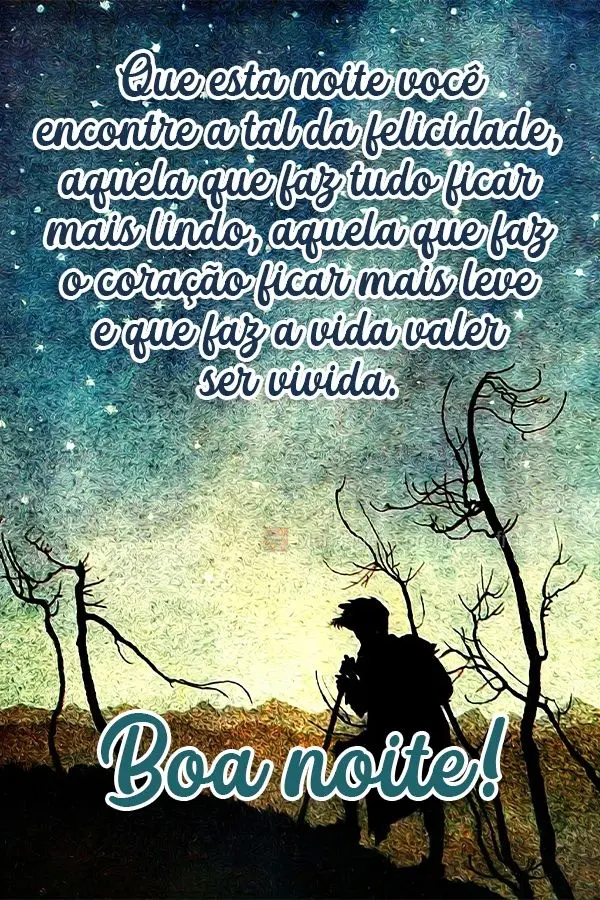 Que esta noite você encontre a tal da felicidade... Aquela que faz tudo ficar mais lindo, aquela que faz o coração ficar mais leve e que faz a vida va...