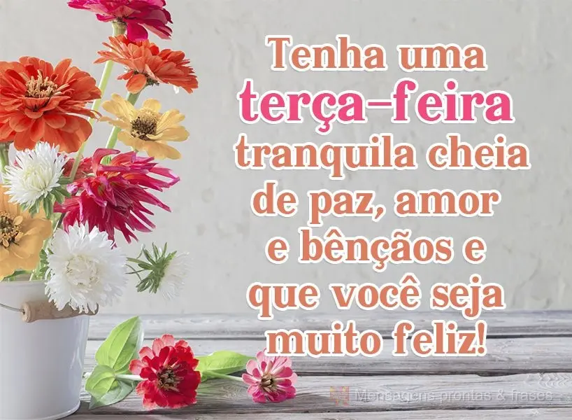 Tenha uma terça-feira tranquila, cheia de paz, amor, bênçãos e que seja muito feliz!