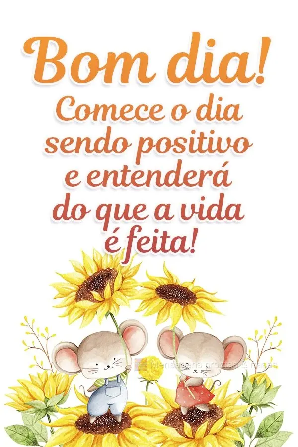 Comece o dia sendo positivo e entenderá do que a vida é feita! Bom dia! 