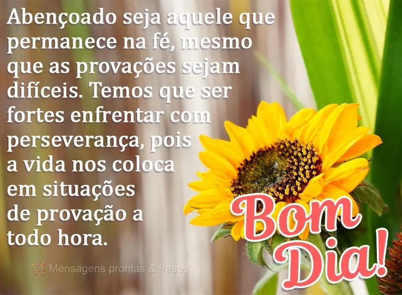 Abençoado seja aquele que permanece na fé, mesmo que as provações sejam difíceis. Temos que ser fortes e enfrentar com perseverança, porque a vida ...