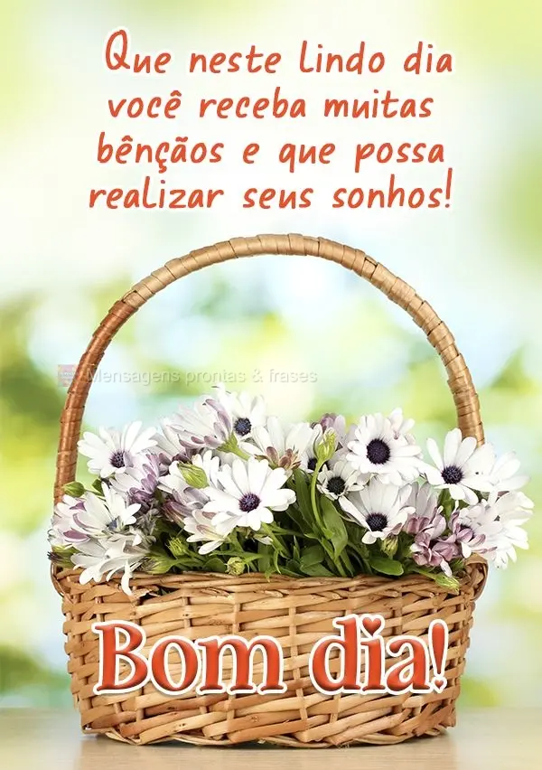 Que neste lindo dia você receba muitas bênçãos e que possa realizar seus sonhos! Bom dia! 