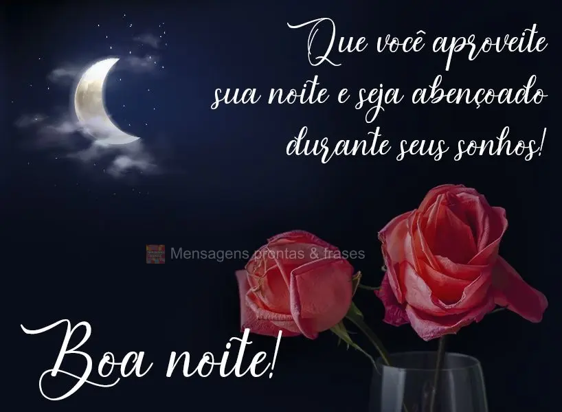 Que você aproveite sua noite e seja abençoado durante seus sonhos!  Boa noite!