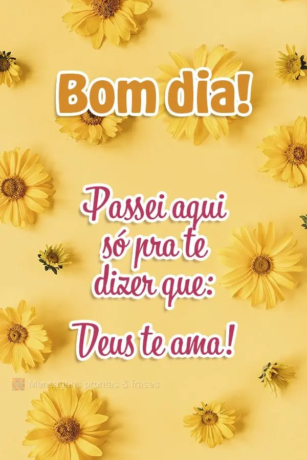 Passei aqui só pra te dizer que Deus te ama! Bom dia!